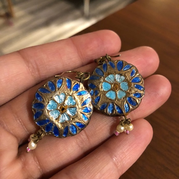 Vintage Jewelry - Vintage Indian cloisonné earrings